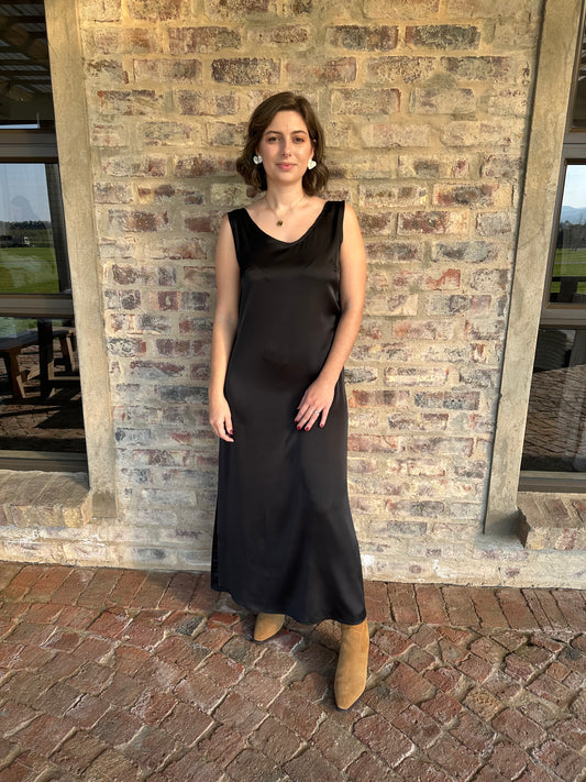 Arina Dress | Black Satin