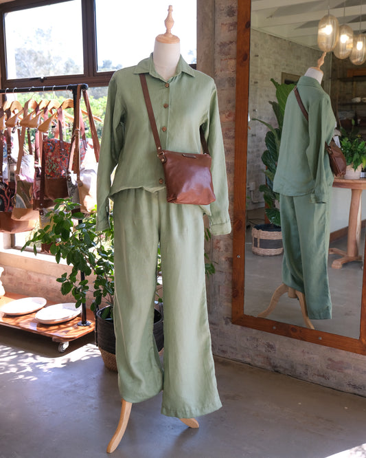 Long Sleeve Shirt | Green Linen